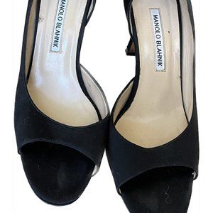 Black Suede Peep Toe Pumps